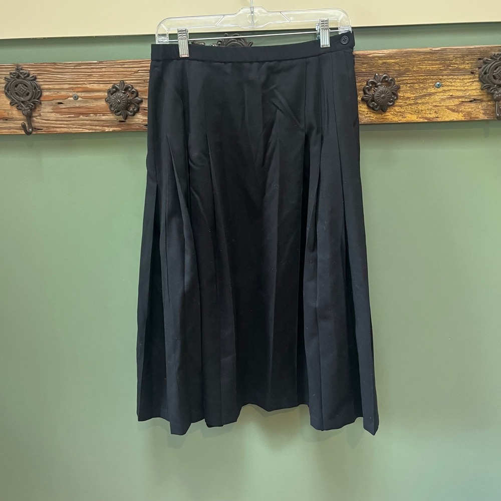 Pendleton Womens Black 100% Virgin Wool Pleated Midi Skirt Made in USA Size 10P